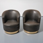 Pair of Karl Springer Leather Swivel Lounge Chairs